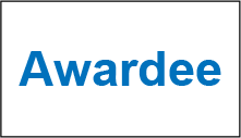 Decorative badge that states 'Awardee' in blue text